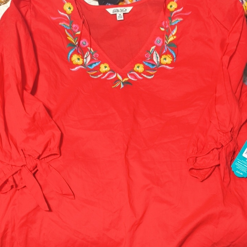 The Pioneer Woman Vivid Red Embroidered Blouse